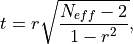 t = r\sqrt{ \frac{N_{eff} - 2}{1 - r^{2}} },